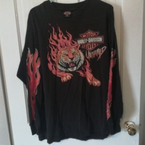 Vtg Harley Davidson Flames Tiger Shirt